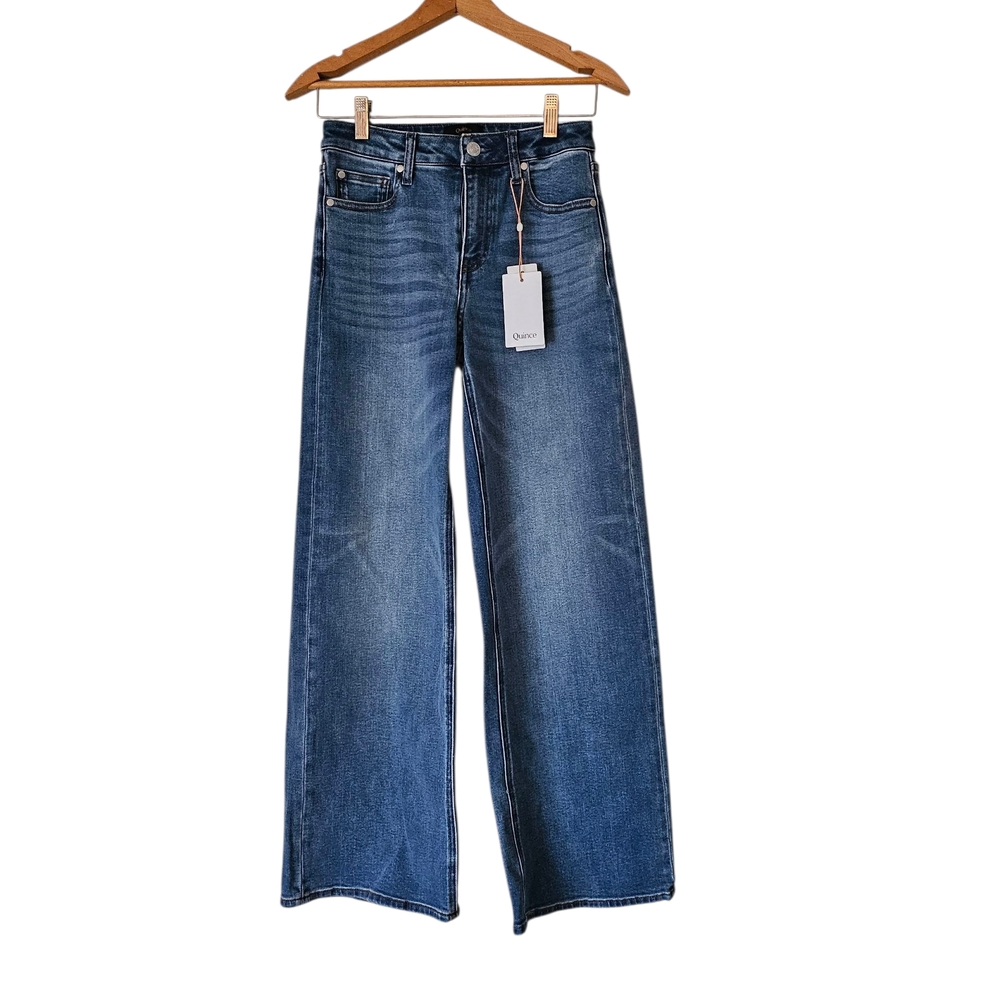 Quince Modern Stretch High Rise Wide Leg Medium Wash Jeans, Size 26 NWT